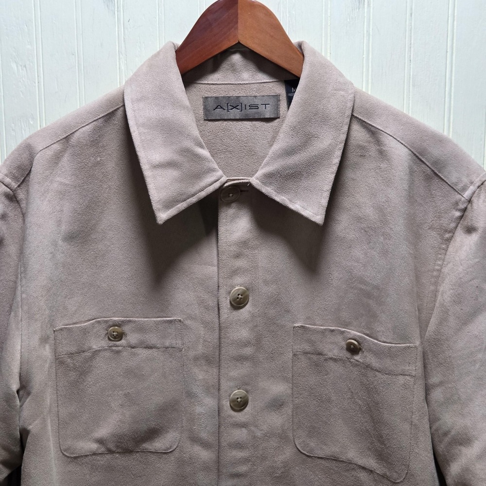 Axist Jacket Mens Medium Beige Faux Suede Button Front Shirt Bomber Casual